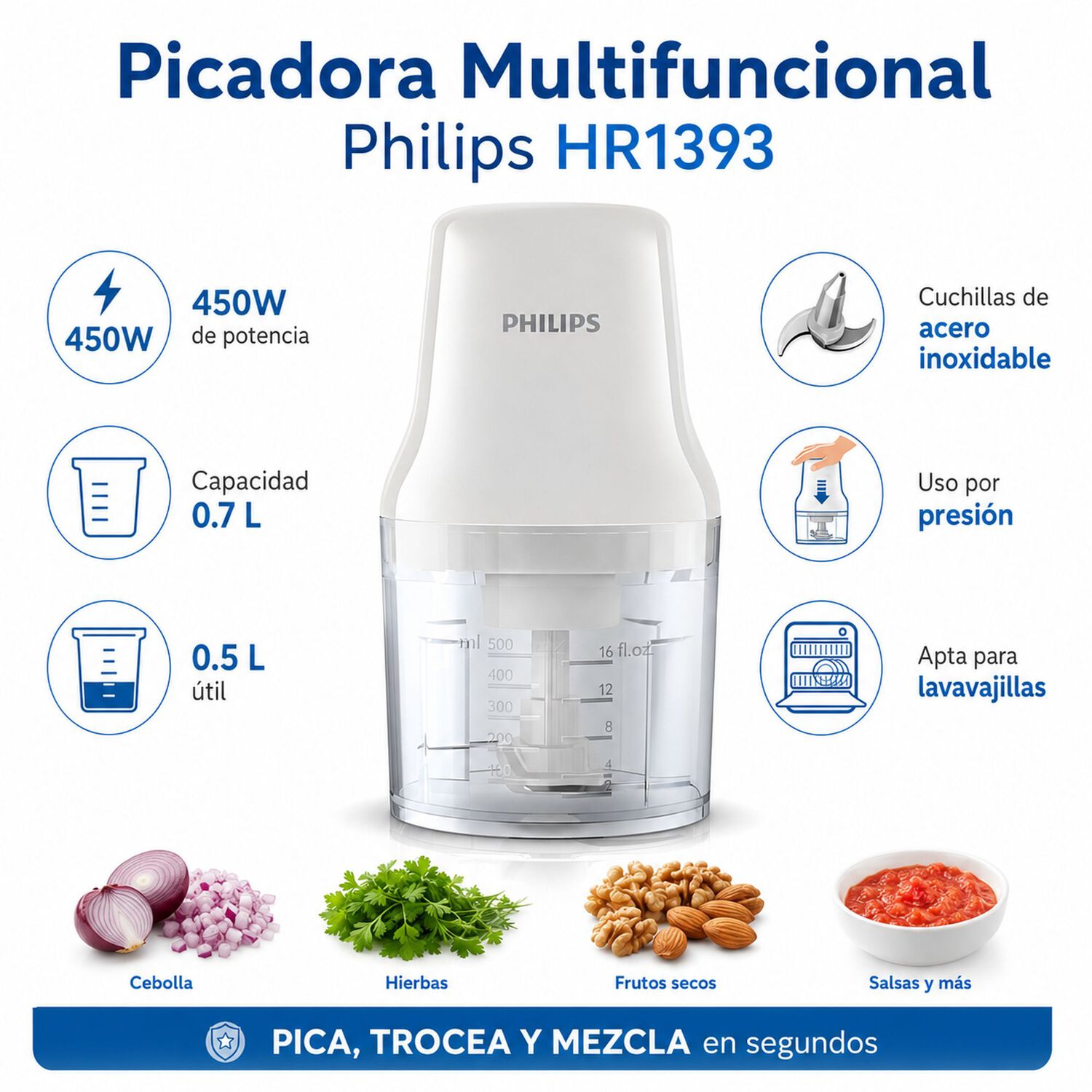 Picadora Philips Hr1393 Multifuncional 700ml - 450w - Inox image number 5.0