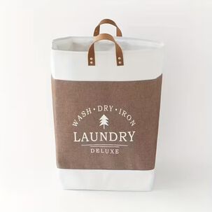 Cesta Canasto Para Ropa Sucia Dise&ntilde;o Deluxe Con Asas De Cuero Marron
