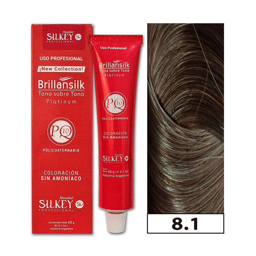 Brillansilk - Tintura Tono Sobre Tono Sin Amoníaco Silkey 60g + Oxidante - 8.1 Rubio Claro Ceniza image number 0.0