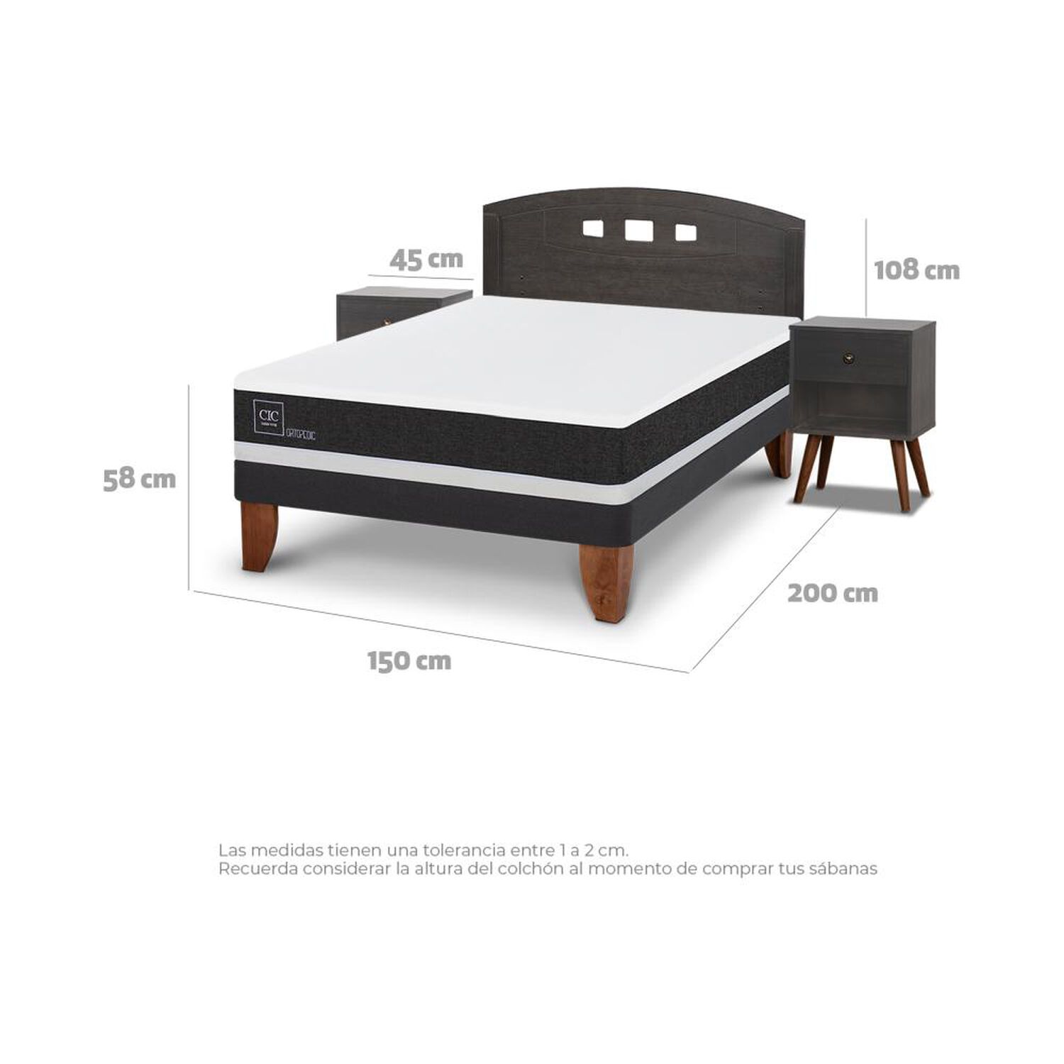 Cama Europea Cic Ortopedic / 2 Plazas / Base Normal + Set De Maderas image number 3.0
