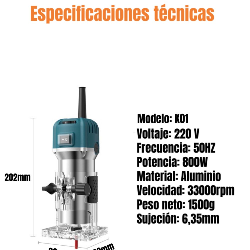 Kit Fresadora Recortadora 800w 6,35mm 15 Fresas Con Caja K01 image number 6.0