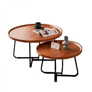 Set Mesas De Centro Redondas Dise&ntilde;o Moderno Madera Y Metal