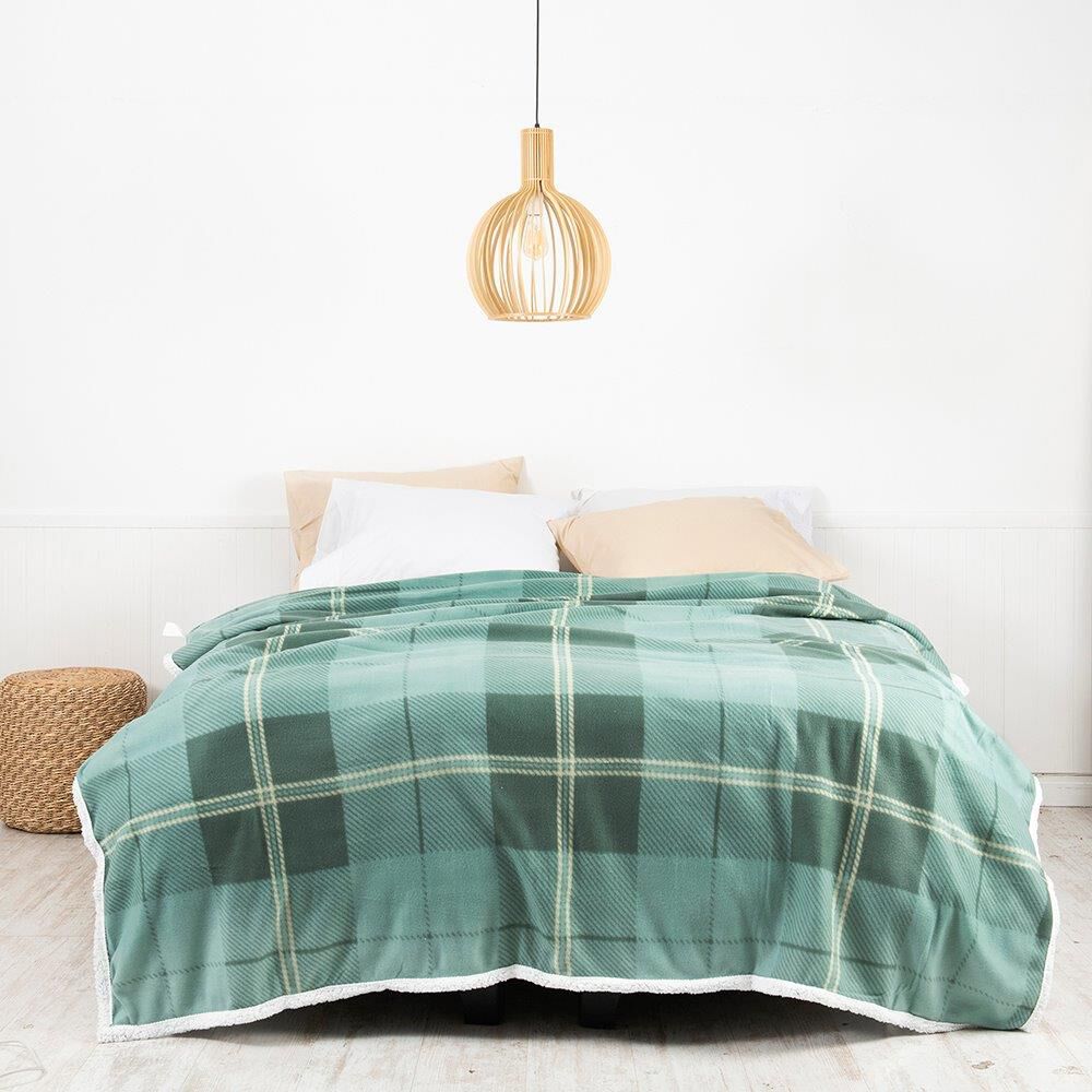 Frazada Polar-sherpa Estampada 1.5 Plazas Tartan Verde image number 0.0