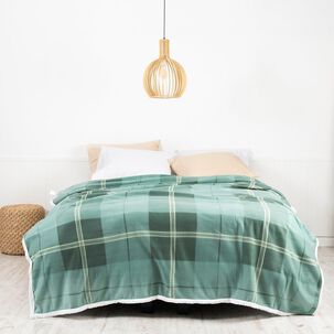 Frazada Polar-sherpa Estampada 1.5 Plazas Tartan Verde