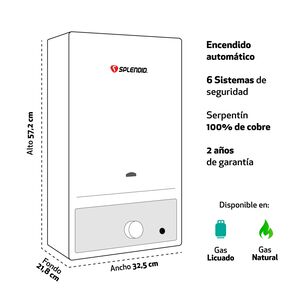 Calefont 11 Litros Gas Licuado Tiro Natural Splendid