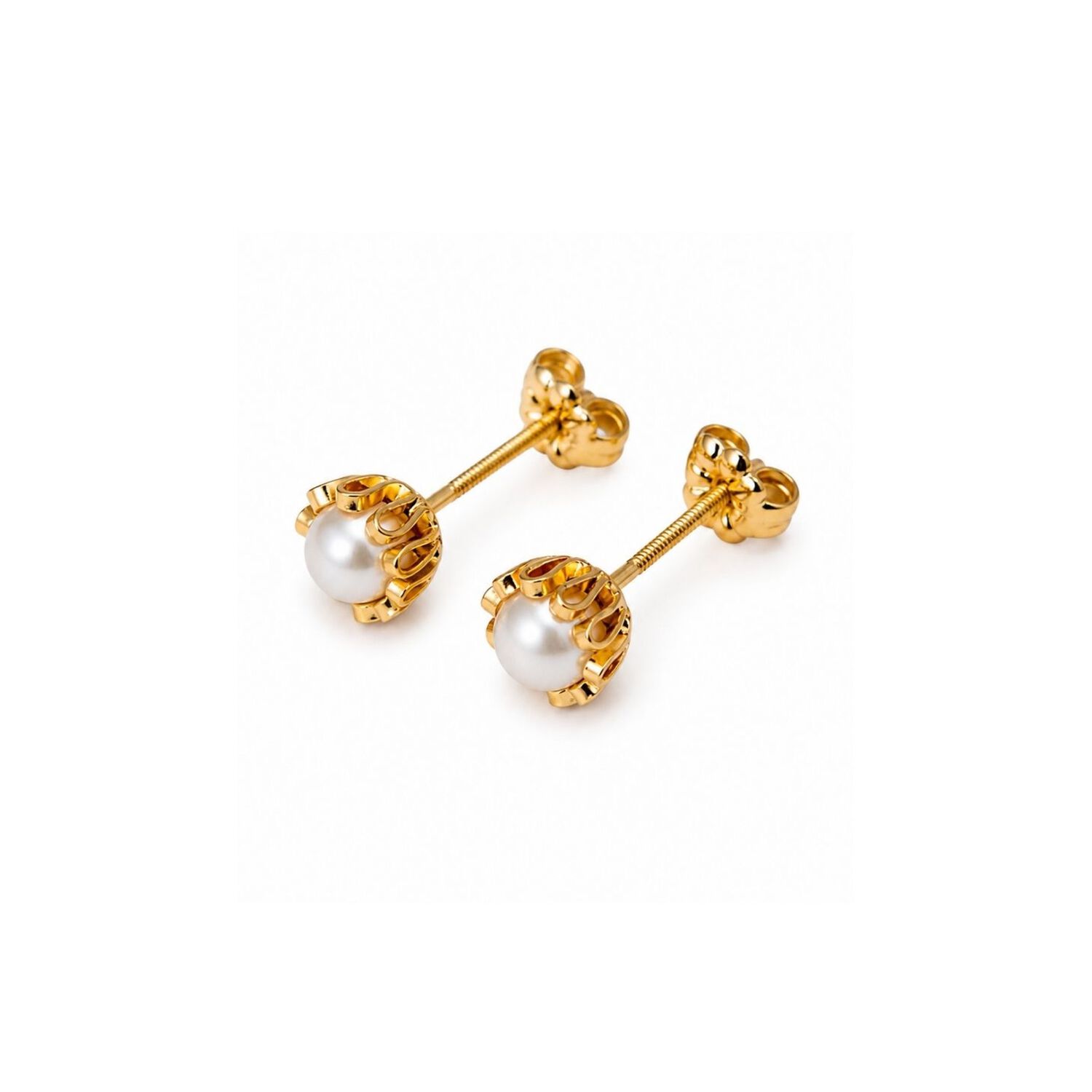 Aros Perla R&iacute;o Blanca Cuello De Payaso 5mm Oro 18k Atornillado 2gr Mujer Elegantes. image number 0.0