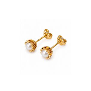 Aros Perla R&iacute;o Blanca Cuello De Payaso 5mm Oro 18k Atornillado 2gr Mujer Elegantes.