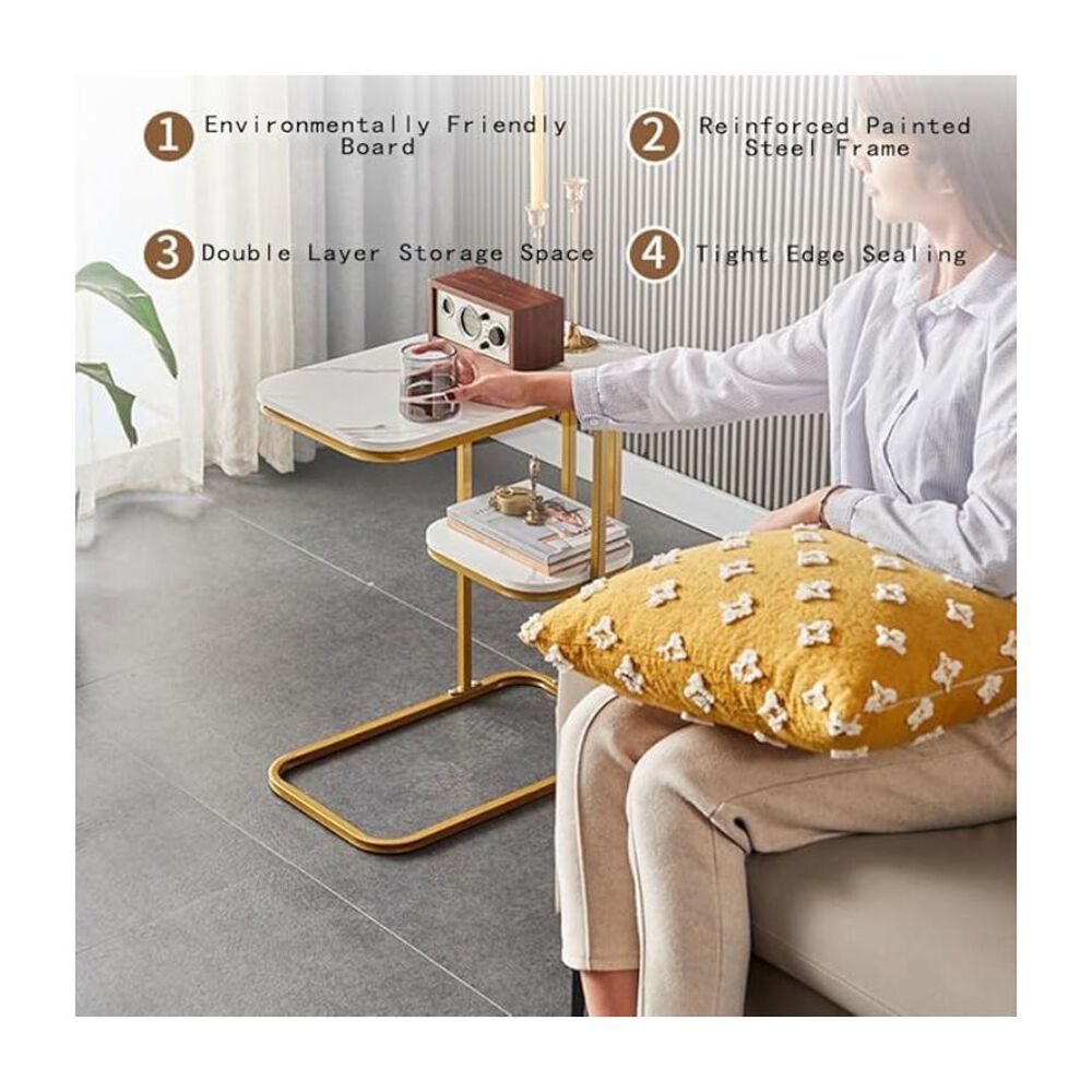 Mesa Auxiliar Mesa De T&eacute; Dos Niveles Para Sala Sofa Y Cama Blanco image number 4.0