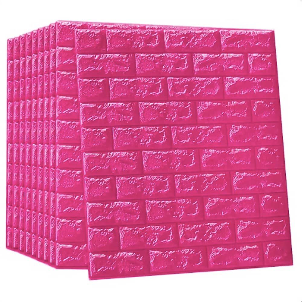 Pack 10 Lamina Papel Mural Autoadhesivo 3d Ladrillo Rosado image number 0.0