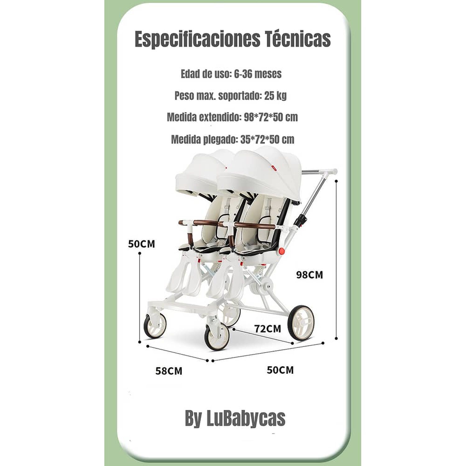 Coche Doble Con Mesita De Comer Reclinable Negro Lubabycas image number 7.0