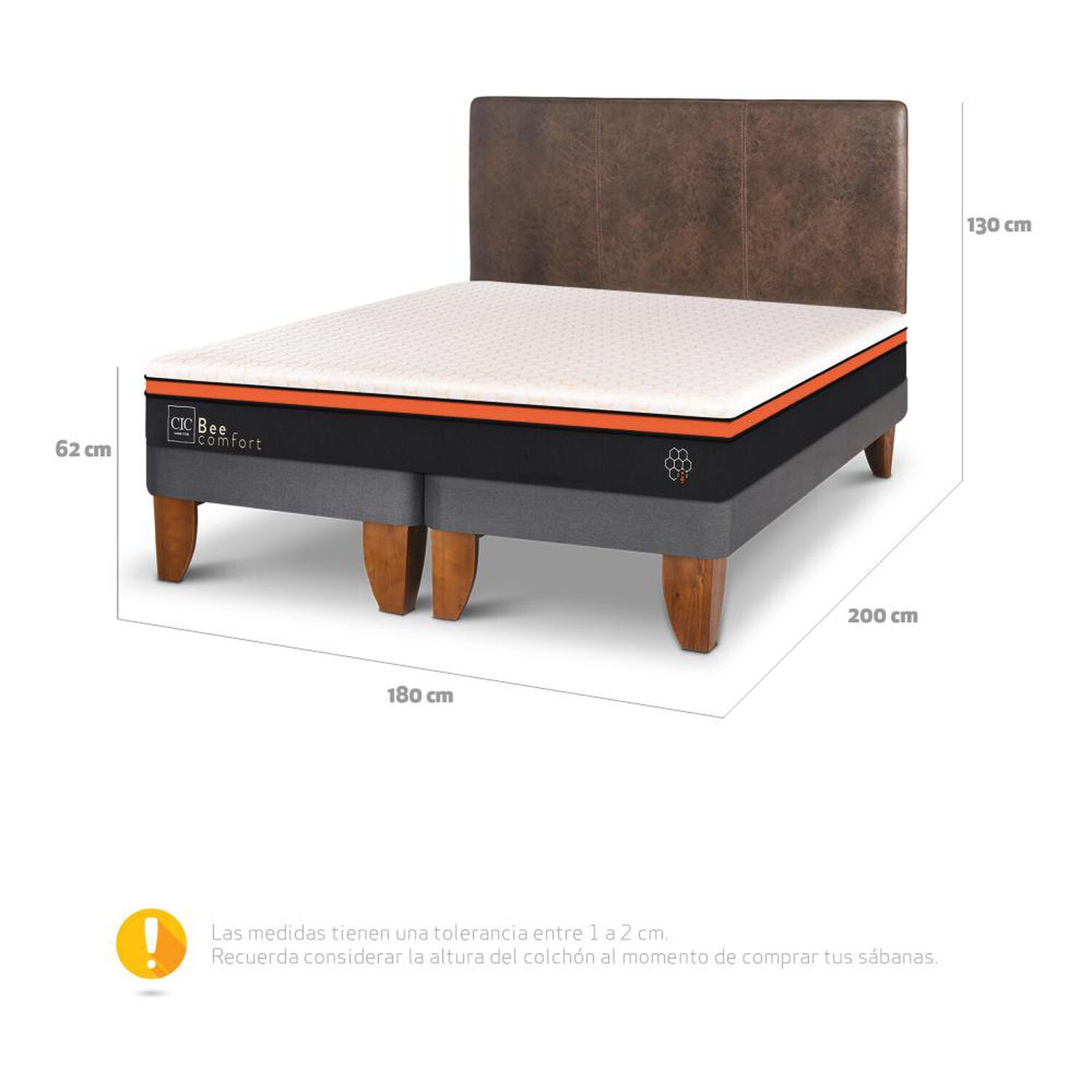 Cama Europea Cic Bee Comfort / King / Base Dividida + Respaldo image number 2.0