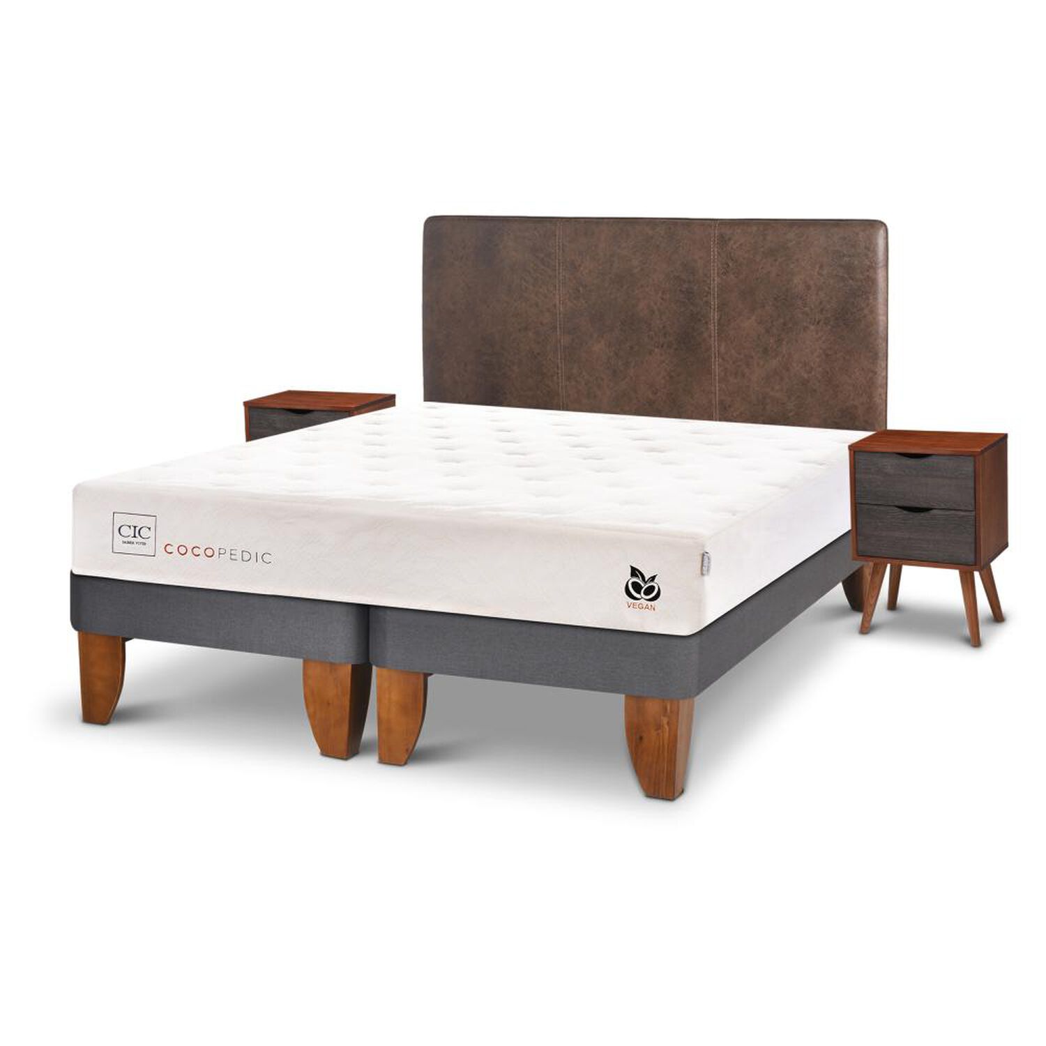 Cama Europea Cic Cocopedic / 2 Plazas / Base Dividida + Set De Maderas image number 1.0