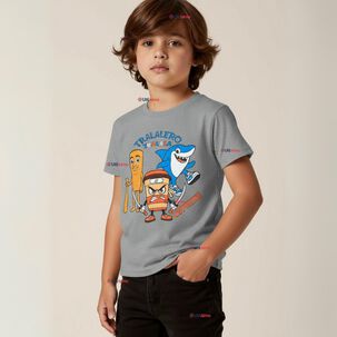 Polera Brainrots 100% Algodón Manga Corta Niño Tralalero Gris Claro