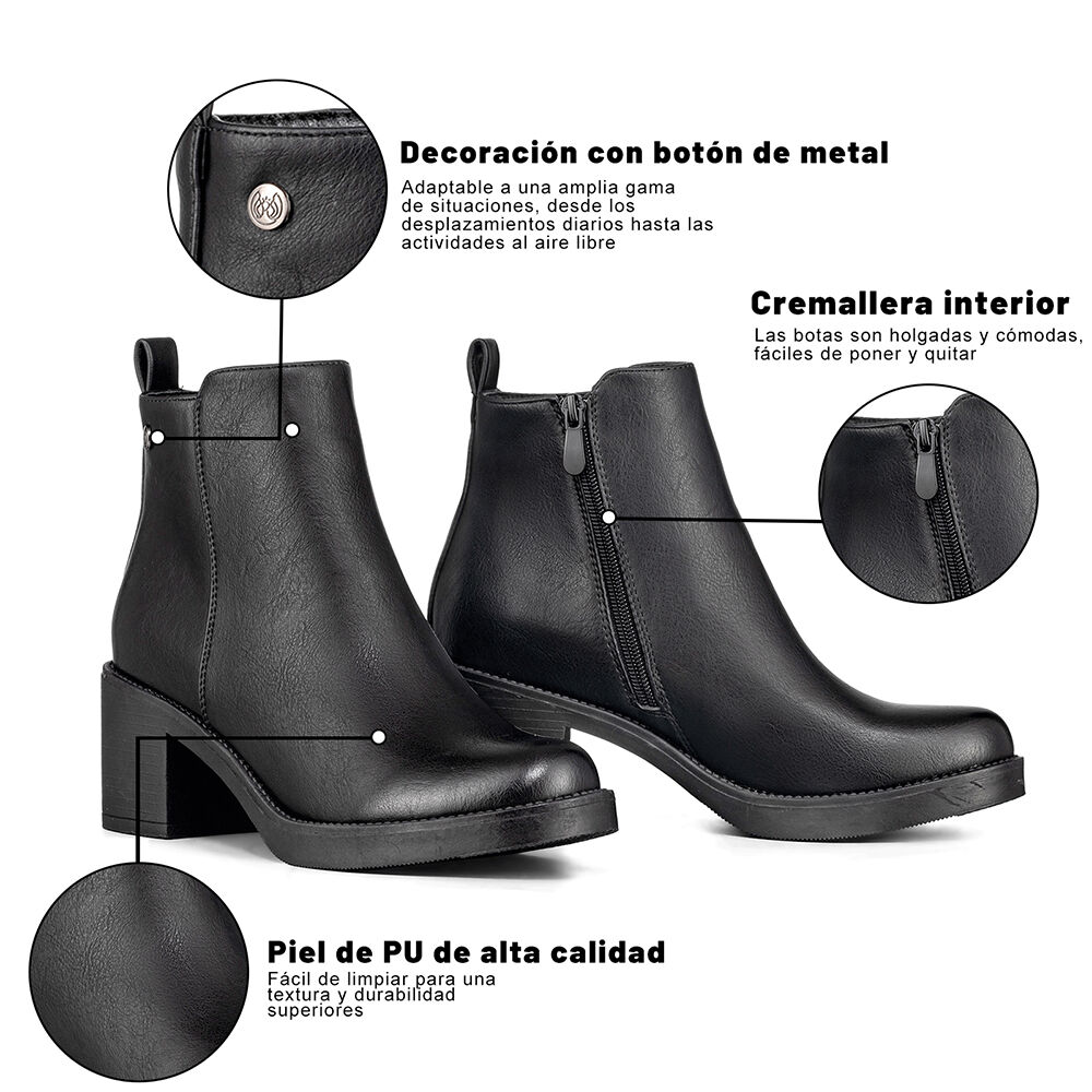 Botin Casual Mujer Eco Cuero Tacon Alto Felpa Weide Qbm16 image number 6.0