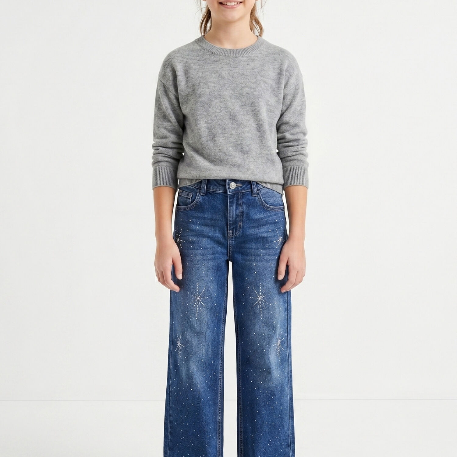 Jeans Ni&ntilde;a Recto Con Brillos Pedrer&iacute;a Moda Urbana Denim image number 0.0