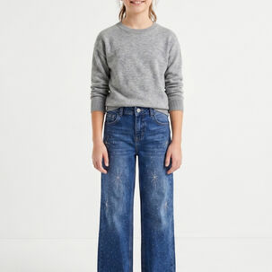 Jeans Ni&ntilde;a Recto Con Brillos Pedrer&iacute;a Moda Urbana Denim