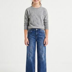 Jeans Ni&ntilde;a Recto Con Brillos Pedrer&iacute;a Moda Urbana Denim
