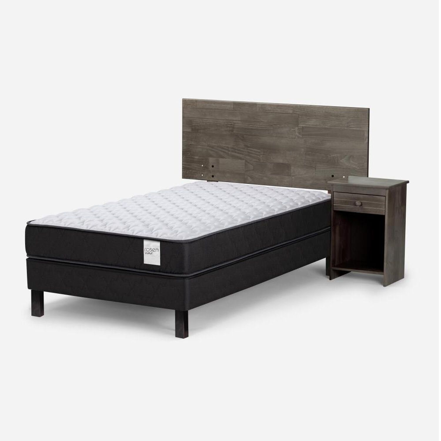 Cama Europea Rosen Wave / 1 Plaza / Base Normal + Set De Maderas Tabor Grafito image number 0.0