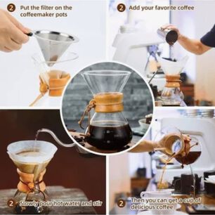 Cafetera Chemex Madera Con Filtro De Acero Inoxidable 400 Ml