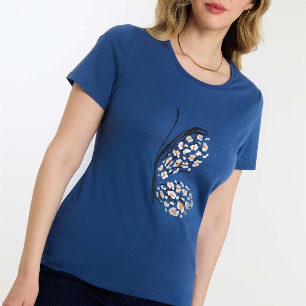 Polera Lisa Estampado Delantero Manga Corta Cuello Redondo Mujer Geeps image number 4.0