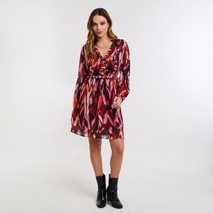 Vestido Full Print Manga Larga Cuello V Mujer Kimera