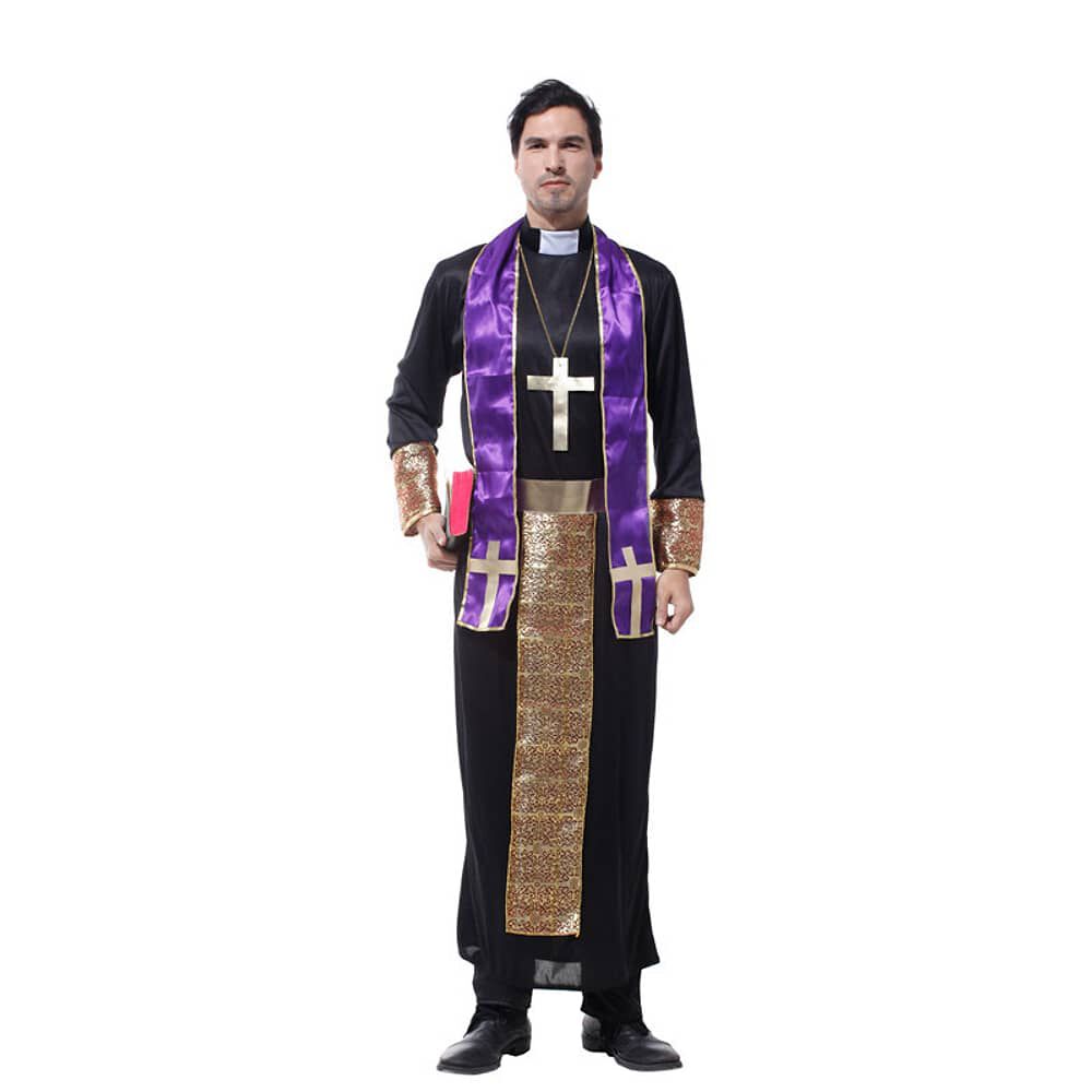 Disfraz Cosplay Cura Monje Morado Religioso - M image number 0.0