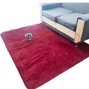 Alfombra Para Living Peluda Tipo Shaggy Medida 200cm X 240cm Color Burdeo