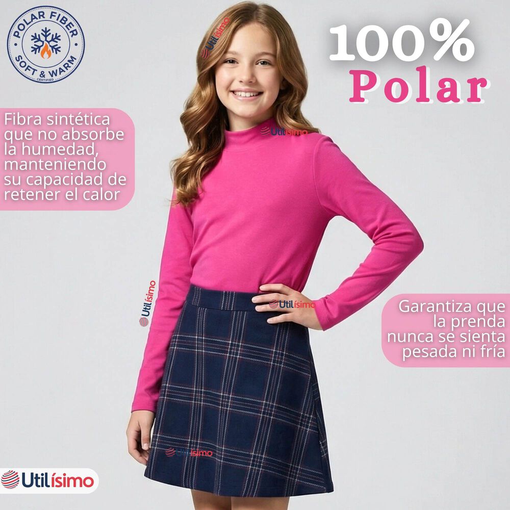 Polera Camiseta Polar Fucsia Primera Capa Cuello Beatle Manga Larga Ni&ntilde;a image number 3.0