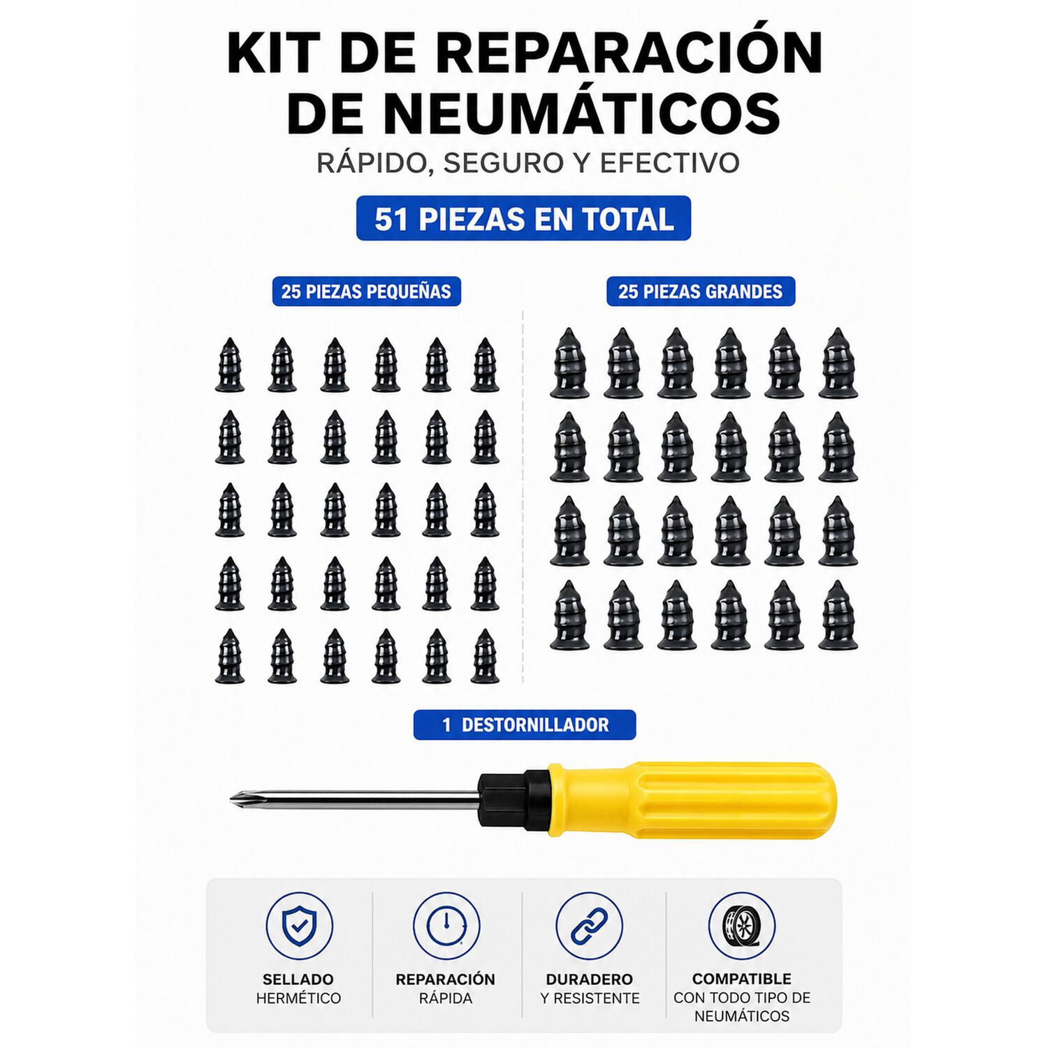 Kit Para Reparar Neumatico 51 Piezas Parche Pinchazo Moto image number 2.0
