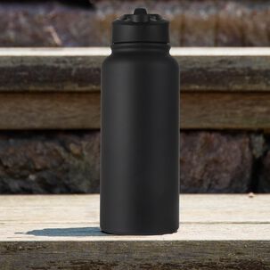 Botella Agua Acero Inoxidable 1000ml Aislada 4 Tapas Negra