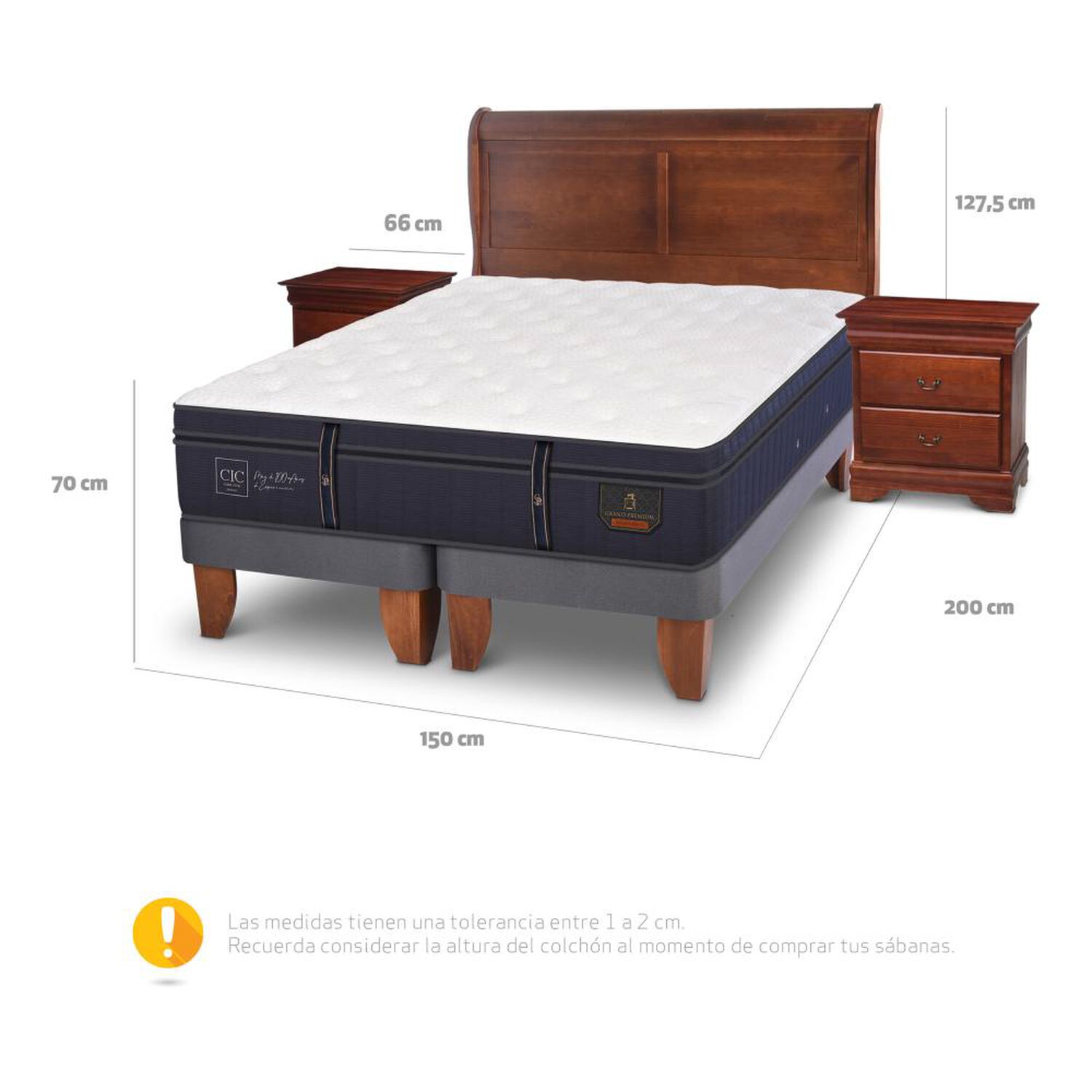 Cama Europea Cic Grand Premium / 2 Plazas / Base Dividida + Set De Maderas image number 4.0