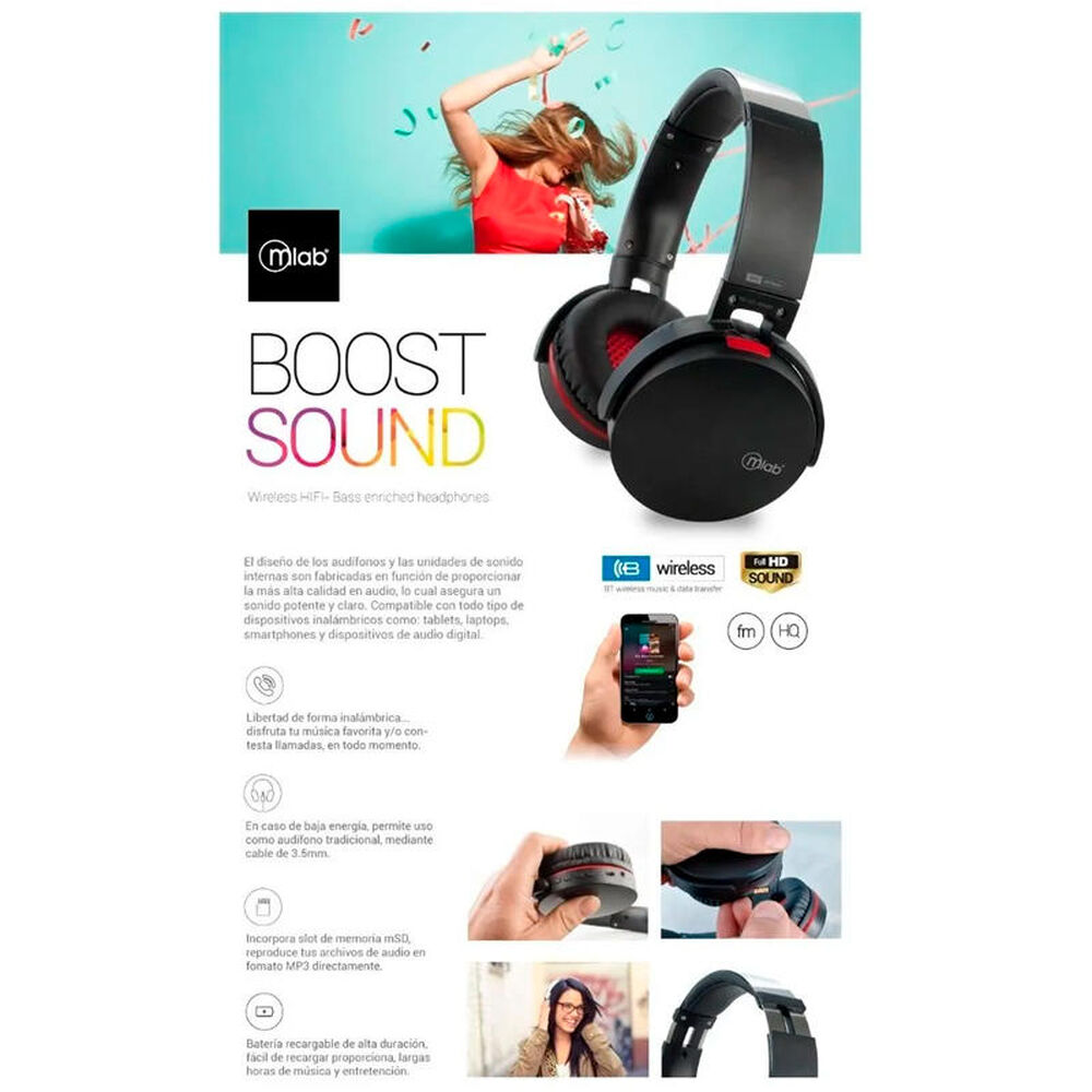 Audifonos Mlab Sound Boost 8217 Bluetooth Negro image number 3.0