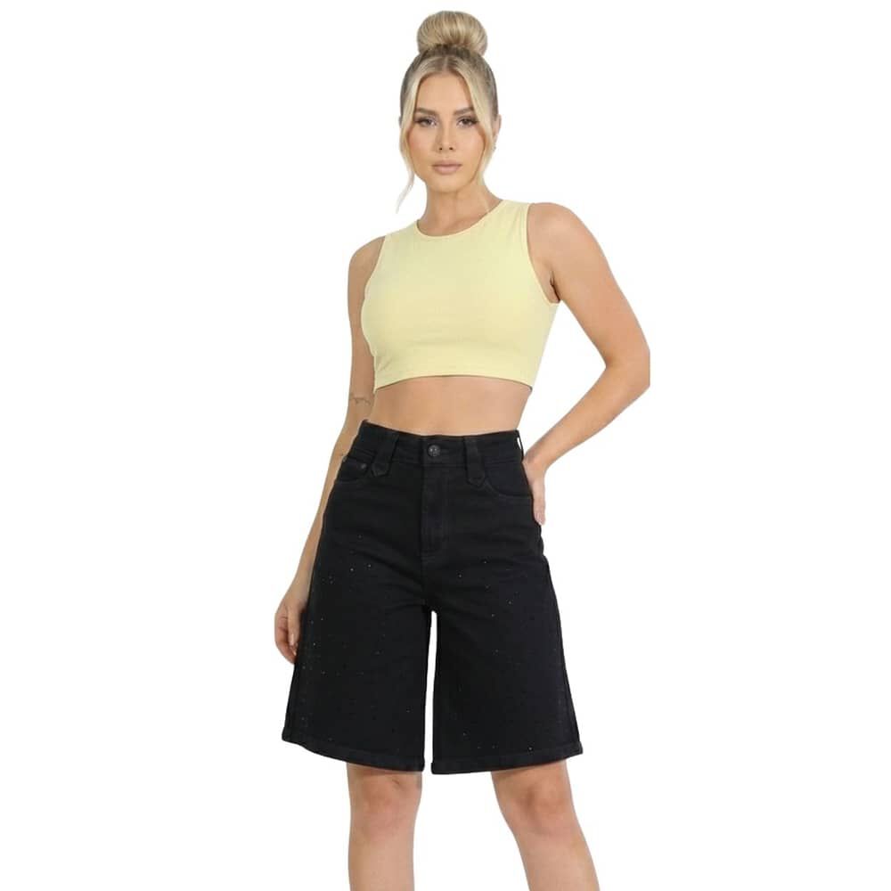 Short Jeans Wide Leg Con Brillos Mujer Tiro Alto Crystal image number 0.0