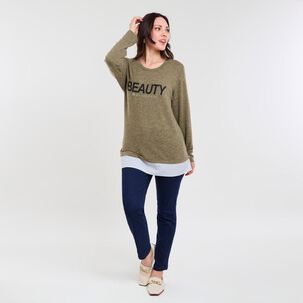 Sweater Melange Manga Larga Cuello Redondo Mujer Sexy Large