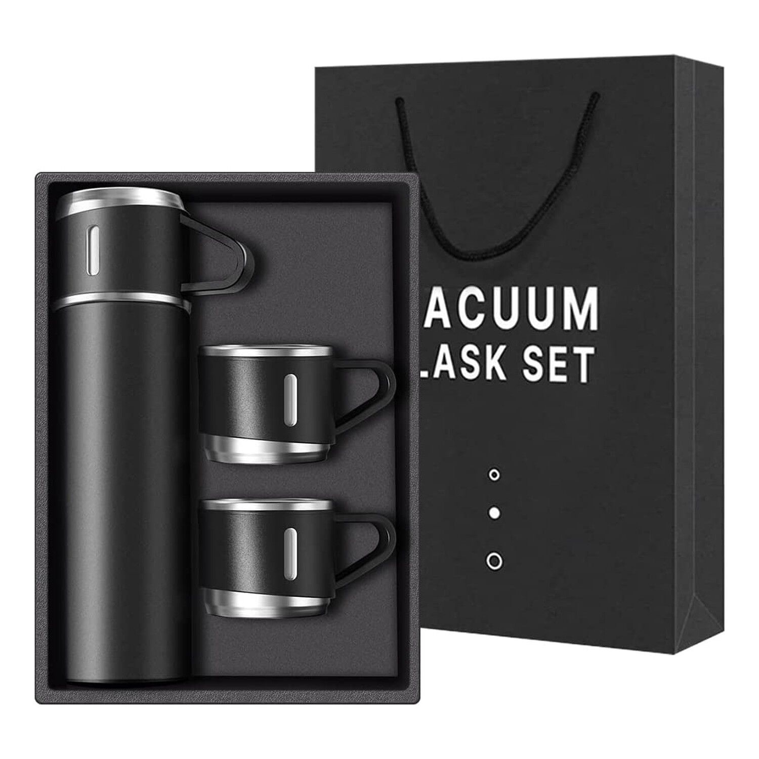 Termo Acero Inox 500ml 3 Tazas Aisladas Caliente Fr&iacute;o Negro image number 0.0