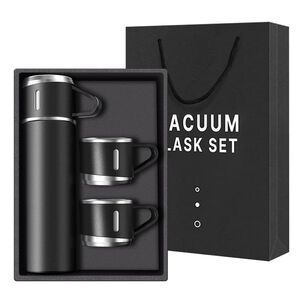 Termo Acero Inox 500ml 3 Tazas Aisladas Caliente Frío Negro