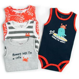 Pack 4 Bodys Ni&ntilde;o Sin Manga Corta Tedmimak 100% Algod&oacute;n Cangrejo Rojo