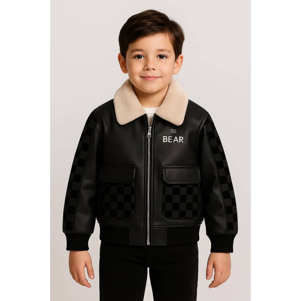 Cazadora De Piel Con Cuello Afelpado Y Grandes Bolsillos image number 1.0