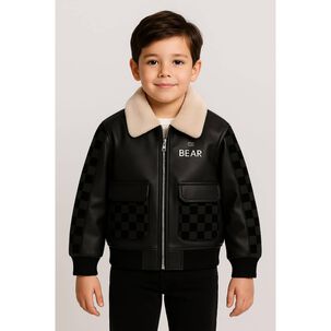 Cazadora De Piel Con Cuello Afelpado Y Grandes Bolsillos