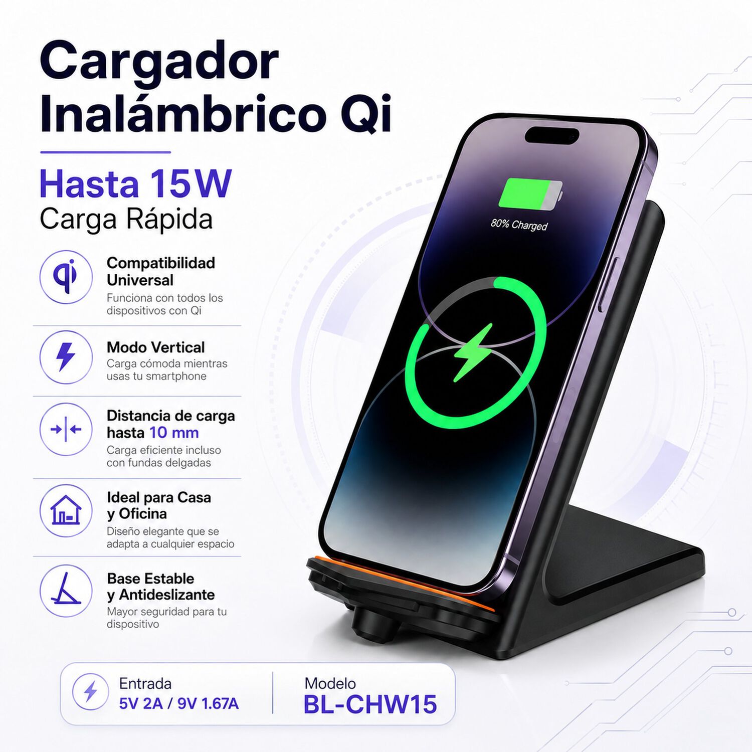 Cargador Inalambrico Qi 15w Carga Rapida Universal image number 5.0