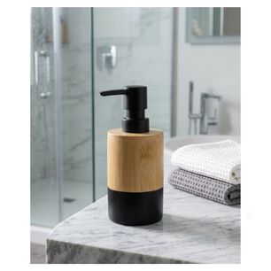 Dispensador De Jab&oacute;n Bamb&uacute; Natural Con Bomba Negro Mate Rellenable