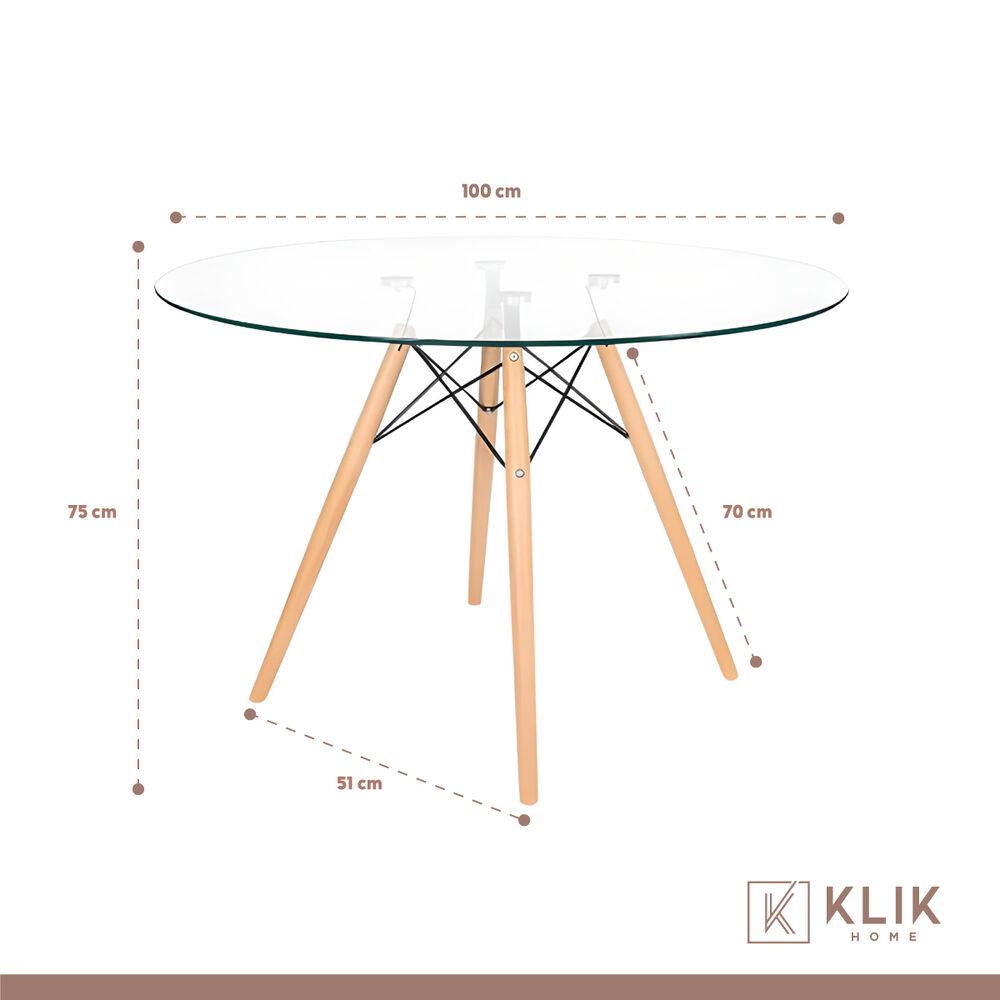 Comedor Mesa Eames Redonda Vidrio 100cm + 4 Sillas Windsor Blancas image number 4.0