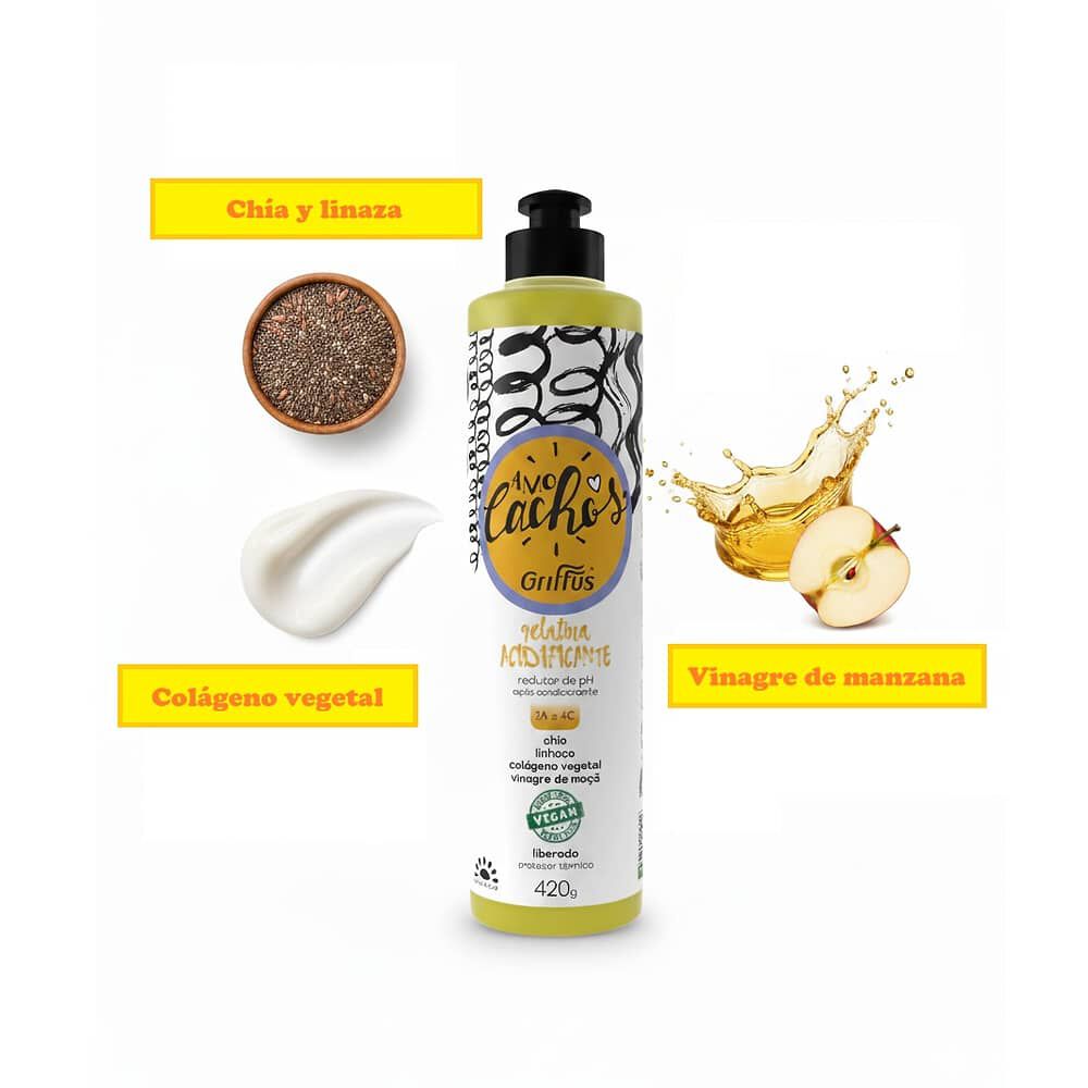 Gel Acidificante De Rizos Amo Cachos + Protector Termico 420g Griffus image number 1.0
