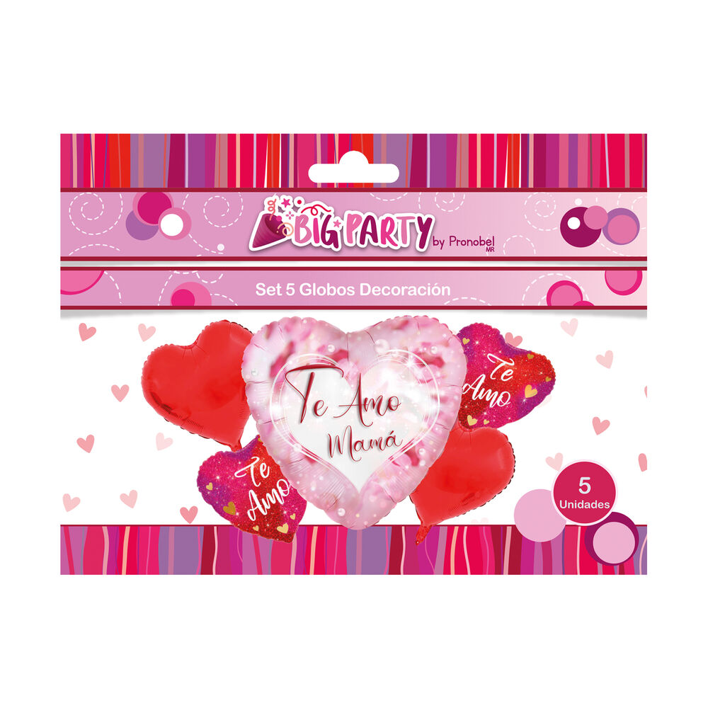Set 5 Globos Foil Corazon Mama Big Party image number 0.0