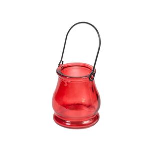 Farol Portavelas De Vidrio Rojo