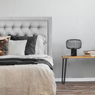 Respaldo De Cama Capitoné Frame Tachas Lino Gris Plata Queen