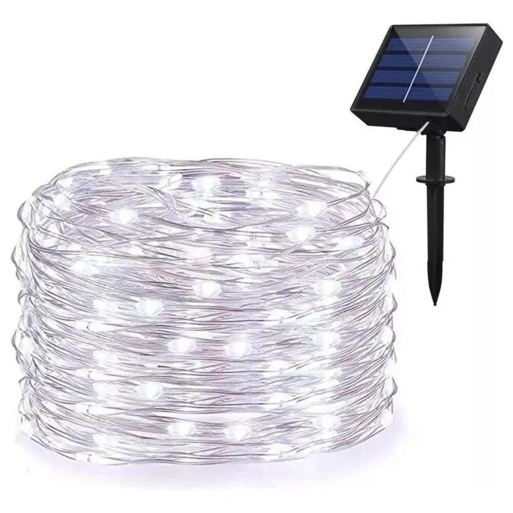 Guirnalda Solar Alambre Hada Blanca 50 Led Jardin 10 Metros image number 0.0