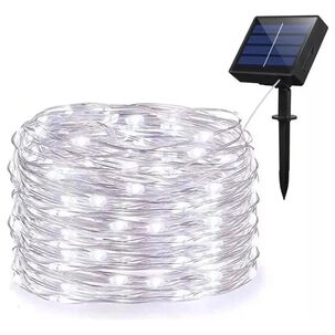 Guirnalda Solar Alambre Hada Blanca 50 Led Jardin 10 Metros