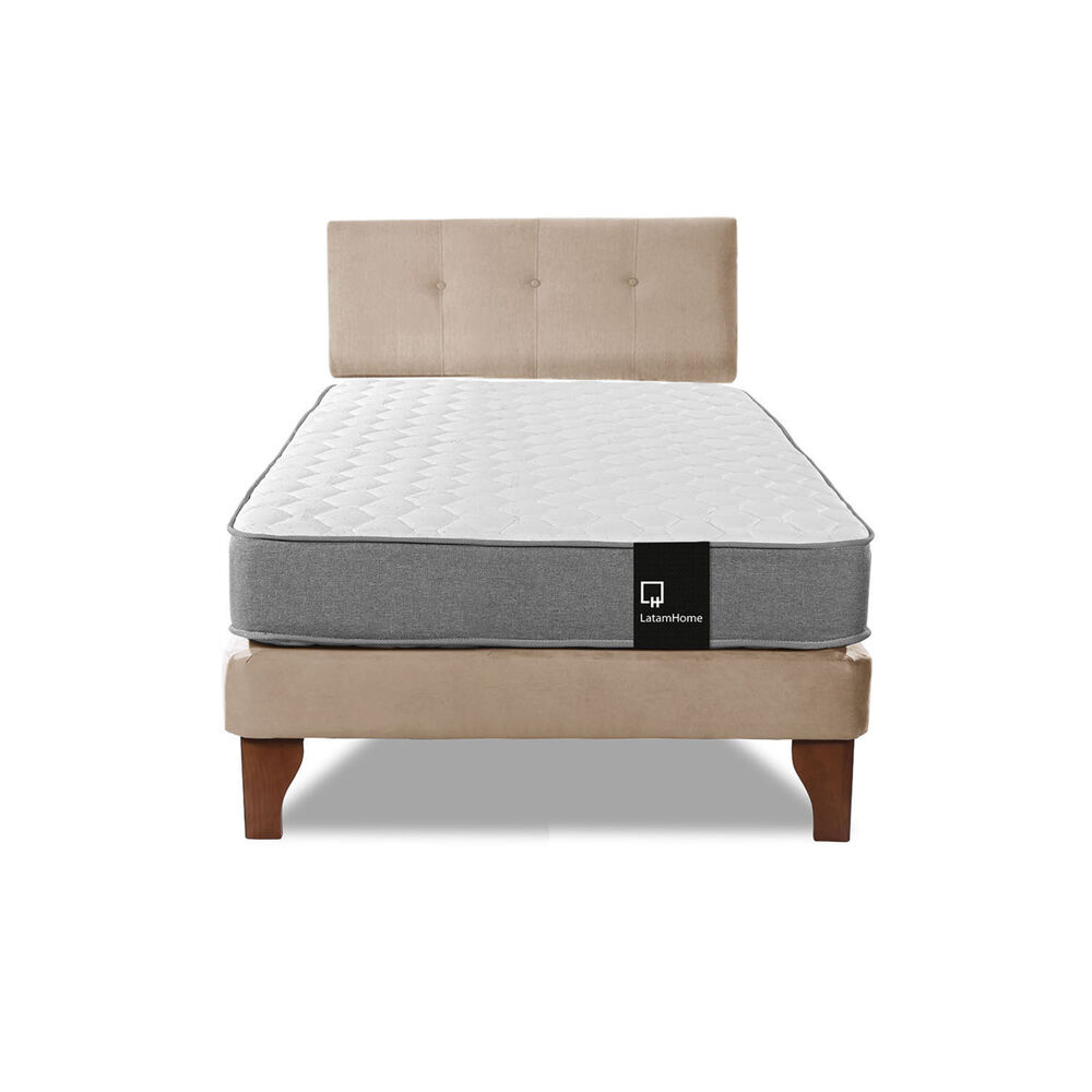 Cama Europea Zen Best 1.5 Plaza Tela Velvet Beige + Respaldo image number 2.0