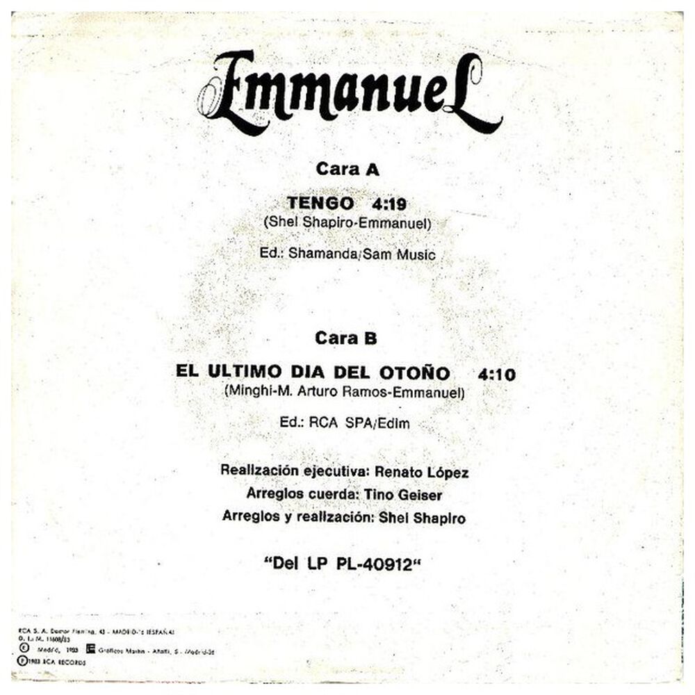 Emmanuel - Tengo | 7" Single Vinilo Usado image number 1.0